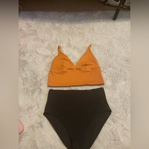 Swim suit set orange and black